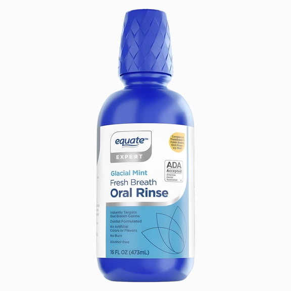 Equate Glacial Mint Fresh Alcohol-Free Oral Rinse, 16 fl oz, Compare to TheraBreath® Fresh Breath Oral Rinse - Icy Mint