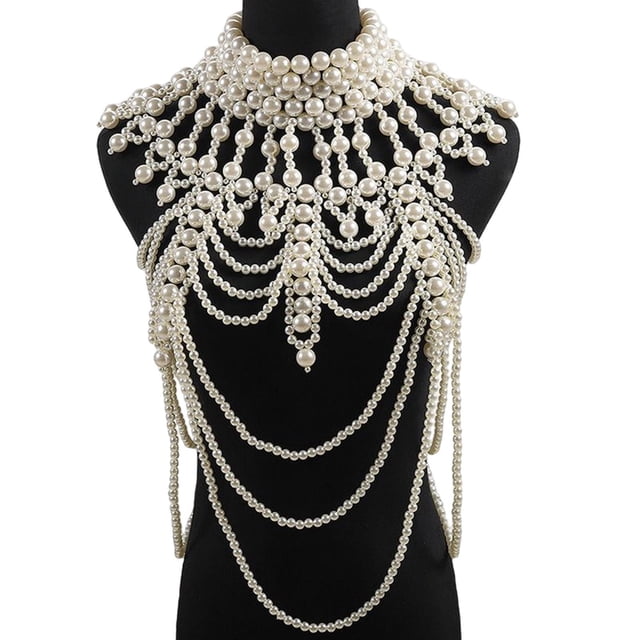 Qarigey Pearl Body Chain Fashion Classic Jewelry Party Costume for Women Party Dance Ropa, zapatos y accesorios Miscelánea