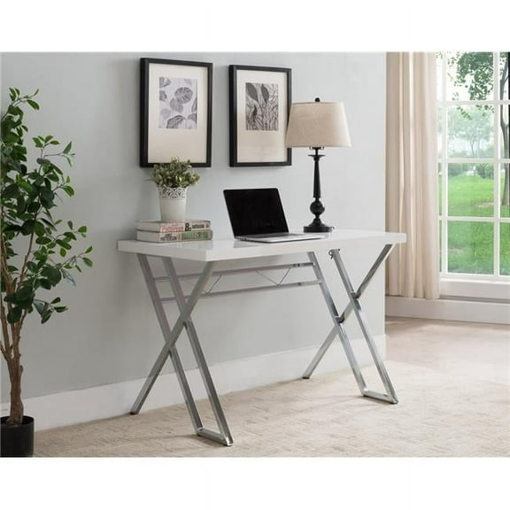 Inroom Furniture Designs HO1169-WH Writing Desk - White & Chrome, 29 x 43 x 24 in.