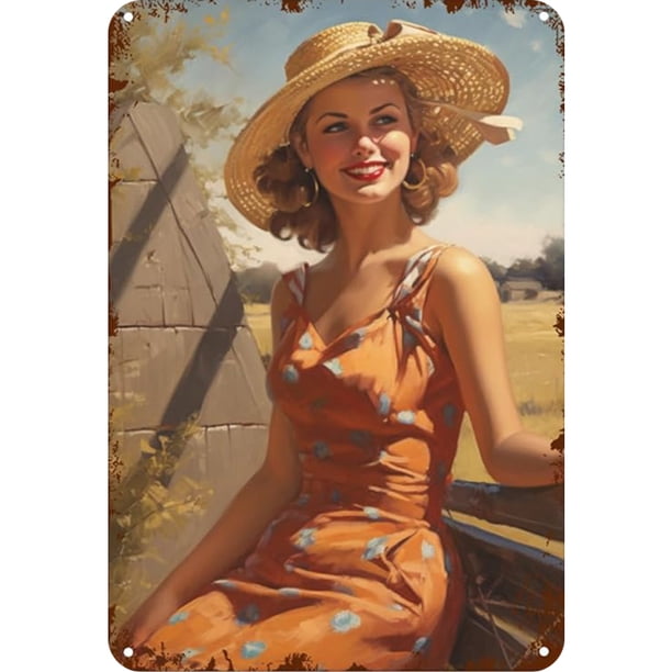 Placa de Metal Vintage de hierro, decoración de pintura Rectangular de chica bajo el sol, 20x30cm