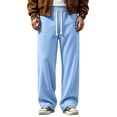 thumbnail image 2 of Baggy Sweatpants Men Drawstring Elastic Waist Comfy Waffle Pants Fall Casual Wide Leg Sweatpants Loose Fit Trousers Light Blue S, 2 of 9