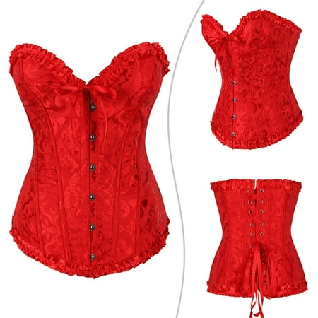 

MRULIC body shaper for women Women s Lace Corset Satin Corset Cutting Pushup Belt Waist Trainer Fat Burner Red + L