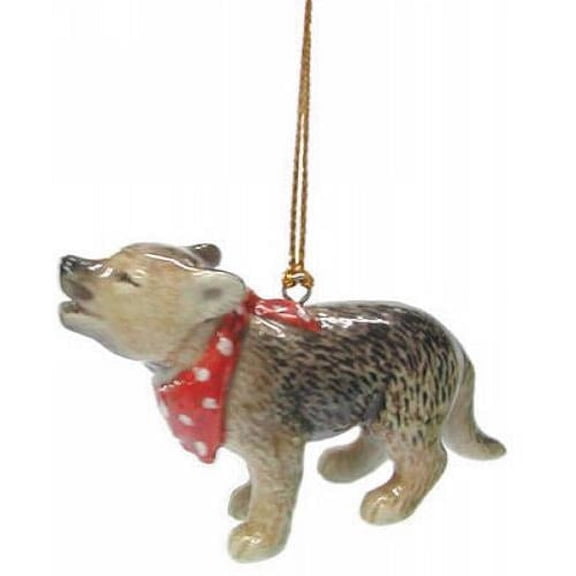 Northern Rose Wolf Cub with Red Scarf Ornament Animal - Home Decor Animal Decorative Figurine Birthday Gift - Ornament Porcelain Figurine