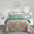 thumbnail image 1 of JML Ensemble de Courtepointe 3 Pcs, Couvre-Lit en Microfibre Douce, Très Grand Lit, Orange et Sarcelle, 1 of 6