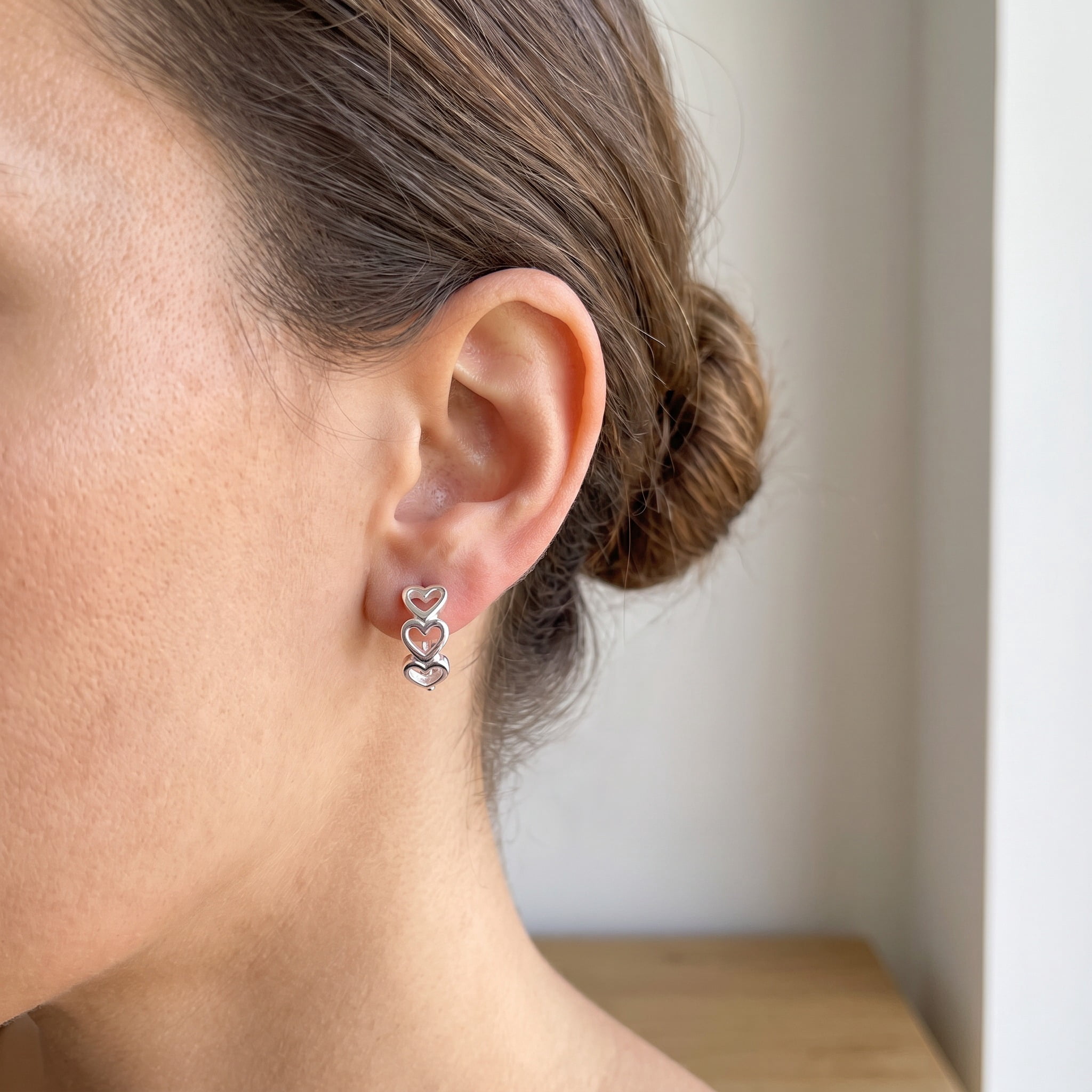 Polished Open Heart Sterling Silver Small Huggie Hoop Earrings
