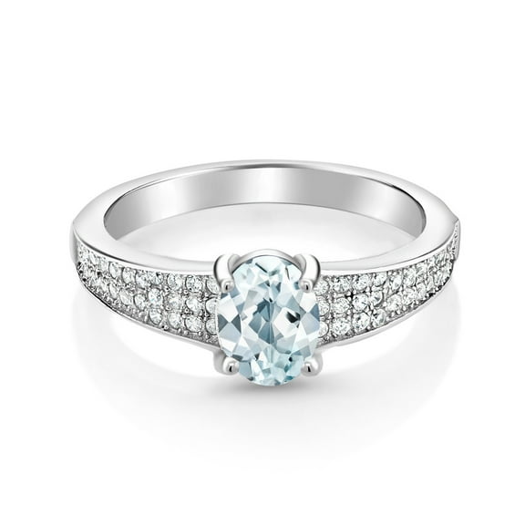 Gem Stone King 925 Sterling Silver Sky Blue Aquamarine Engagement Ring for Women (1.68 Cttw, Oval 8X6MM, Gemstone March Birthstone, Size 6)