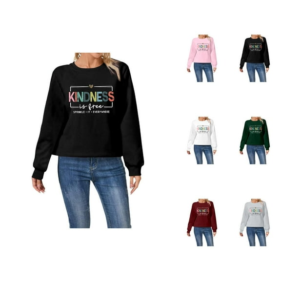 Women's Sweatshirts 2025 Kindness Sweatshirt Long Sleeve Crewneck Casual Pullover Tops Sweatshirt for Women