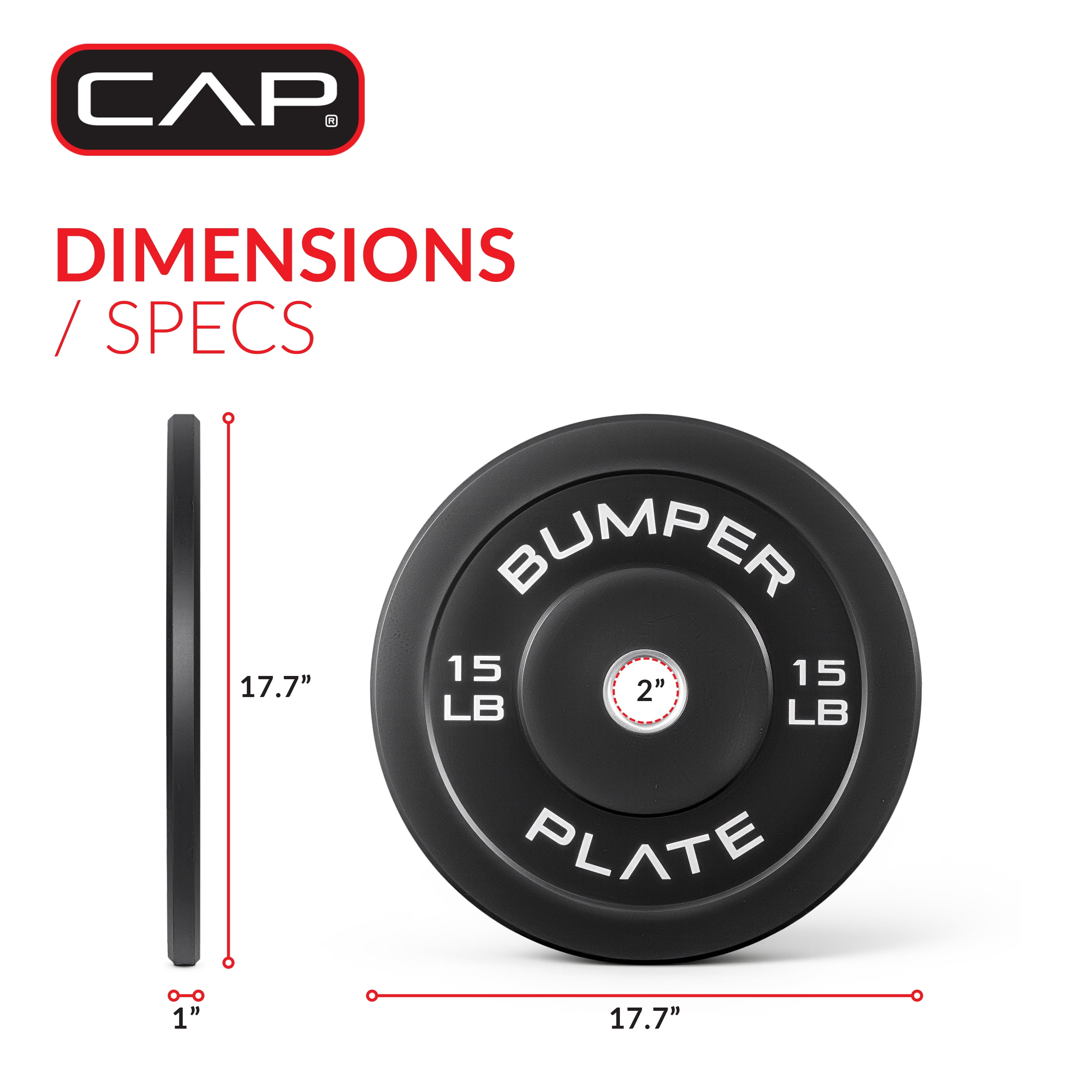 CAP Barbell Olympic Rubber Bumper Plate, PAIR (15lbx2)