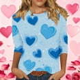 thumbnail image 2 of Feancey Women's 3/4 Sleeve Valentines Shirt Spring Casual Plus Size Tunic Tops Novelty Heart Printed Loose T-Shirts Dressy Trendy Going Out Tees Light Blue 4XL, 2 of 7