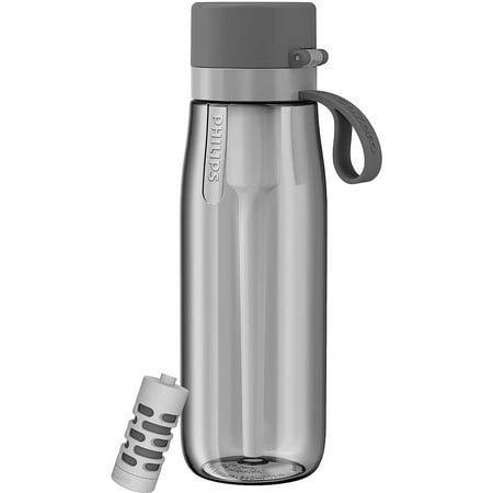 Philips GoZero Everyday Tritan Water Bottle With Filter, 22 Oz, Gray