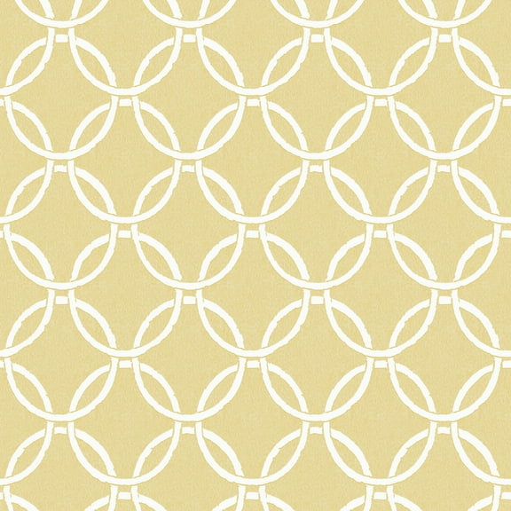 3122-11003 Quelala Yellow Ring Ogee Wallpaper with Interlocking Circle Chain in Yellow White Colors Modern Style Prepasted Acrylic Coated Paper