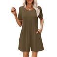 thumbnail image 2 of BiZtdJrK Womens Oversized Tshirt Romper Short Sleeve Pleated Front Wide Leg Shorts Overalls Solid Casual Summer Jumpsuits with Pockets on sale clearance Coffee XL, 2 of 10
