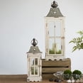 thumbnail image 2 of Gzxs Farmhouse Wood Lanterns Set of 2, 27.4" & 18.3" H Ivory White Decorative Candle Holders with Glass Shade & Metal Top, Hanging Lanterns for Garden Patio Wedding Parties (No Candles), 2 of 9