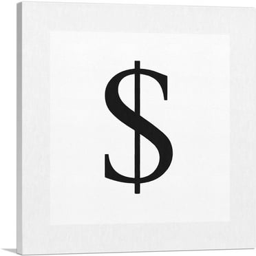 ARTCANVAS Modern Black and White Gray Serif Alphabet Dollar Sign Symbol Canvas Art Print - Size: 18" x 18" (0.75" Deep)