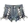 thumbnail image 2 of HaoXianJian Women's Jean Shorts Casual Mid Waist Stretch Denim Shorts Cutout, Hot Pants Cut Off Ripped Nightclub Beach Shorts Party Clubwear Hot Pants, 2 of 7