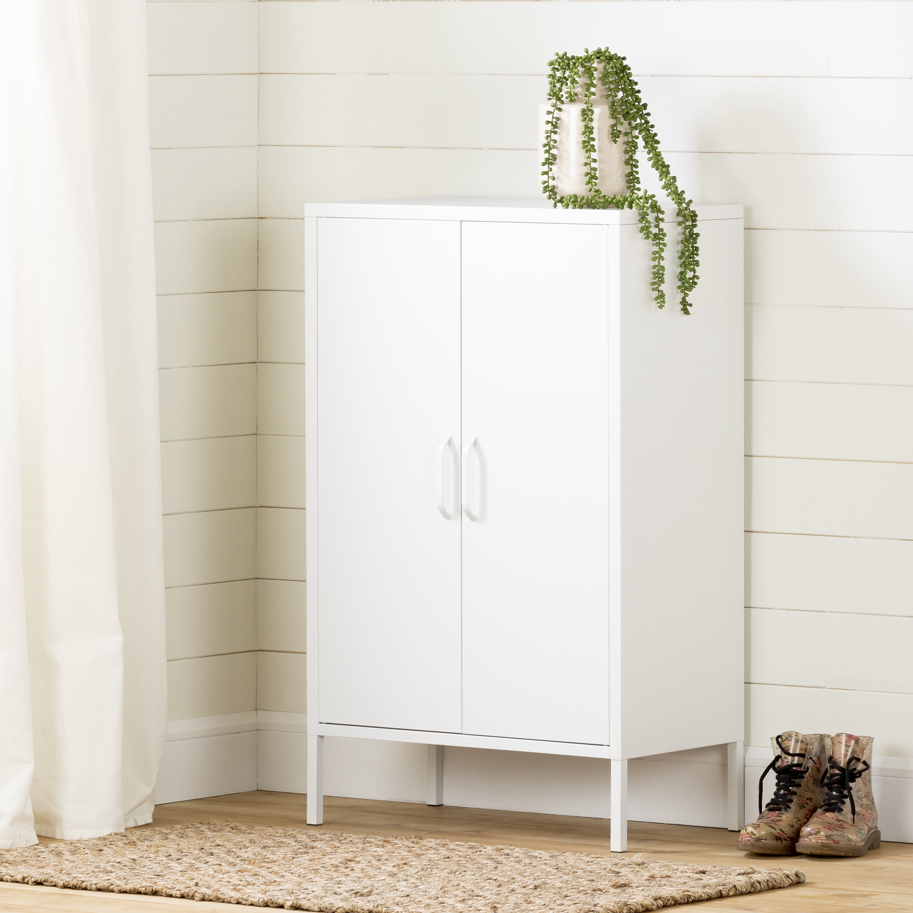 South Shore Crea, Contemporary Metal 2-Door Accent Cabinet, Pure White