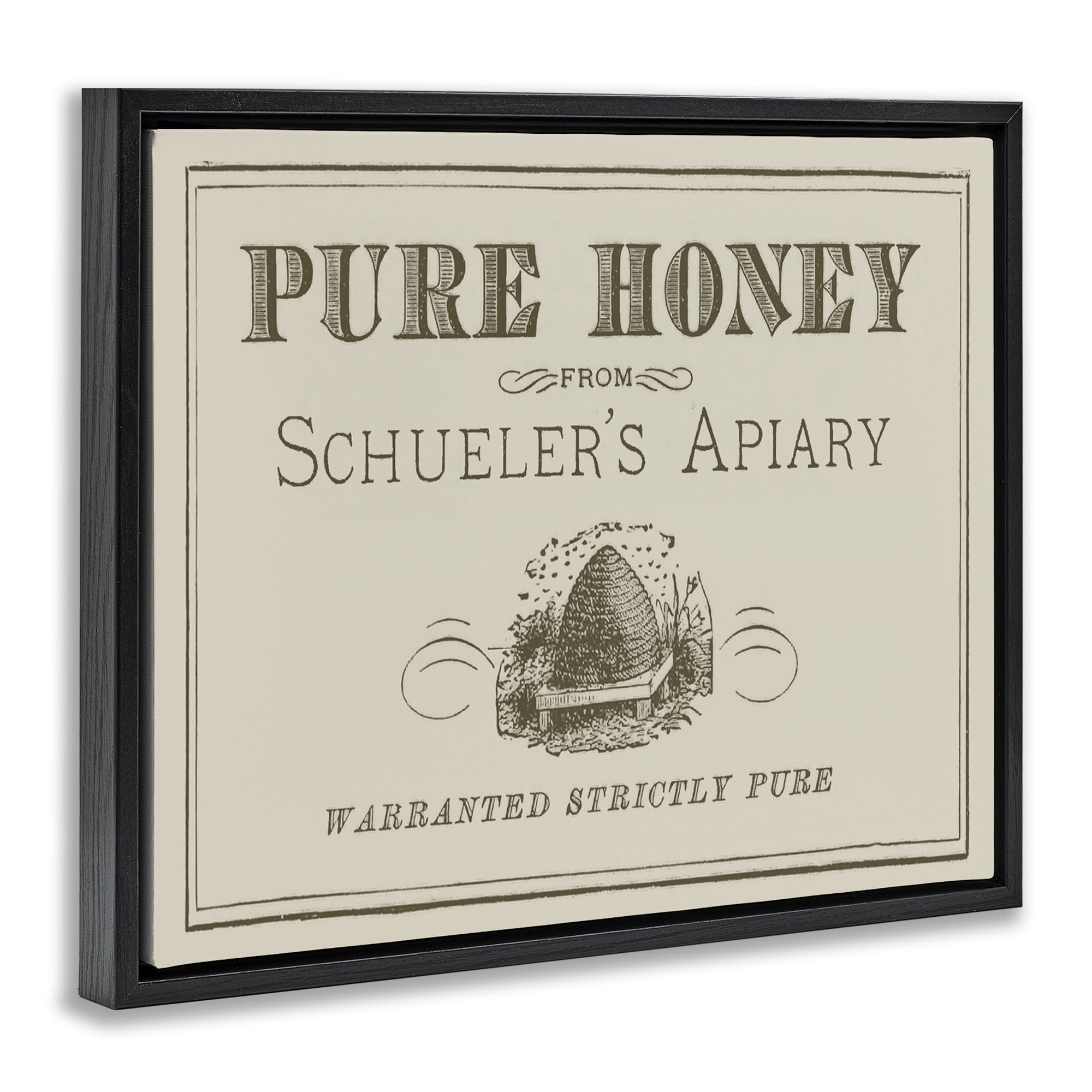Stupell Industries Vintage Pure Honey Food & Beverage Painting Black Floater Framed Canvas Art Print Wall Art, 21 x 17