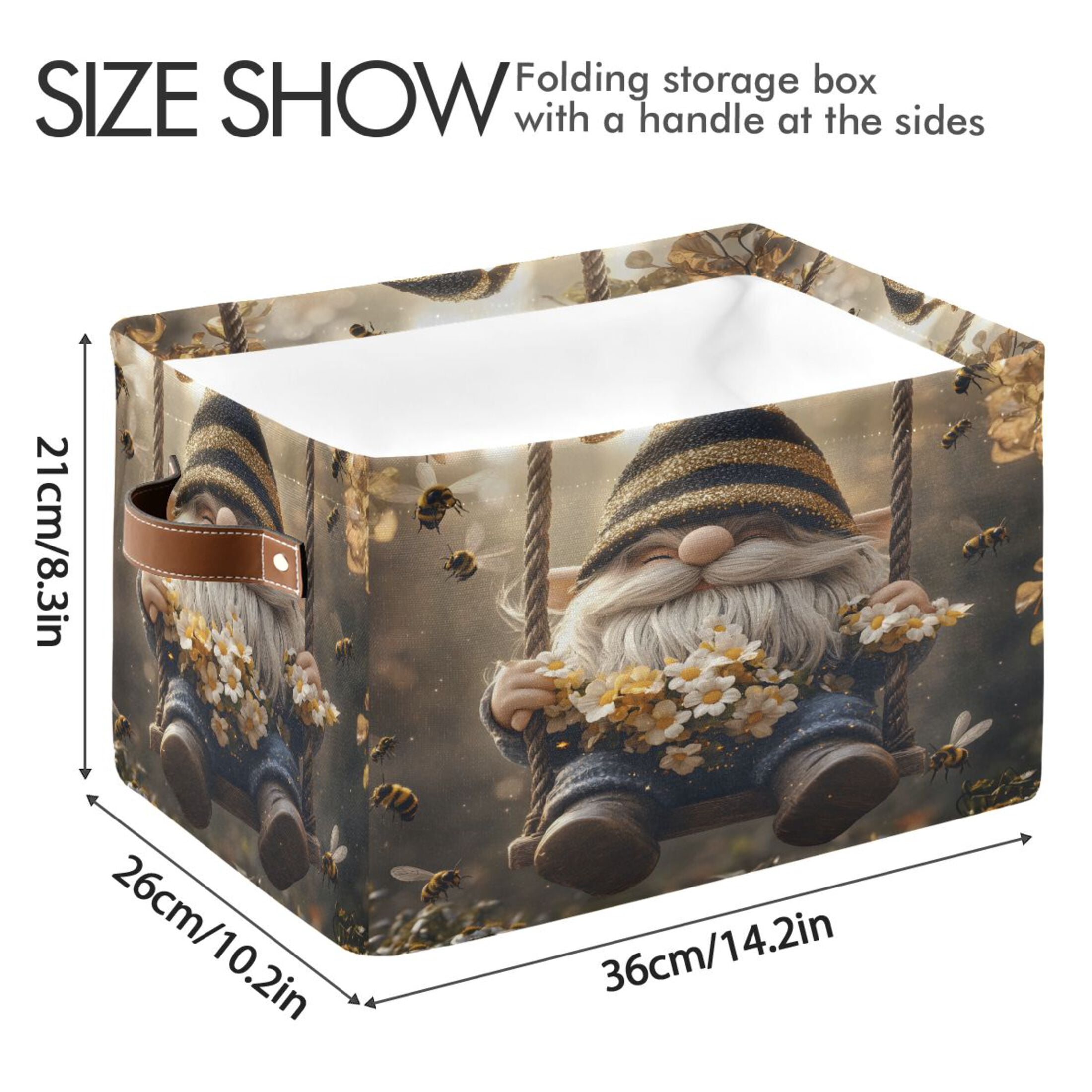 Ryvnso Gnome in Garden Storage Basket Large Bin Foldable Boxes Toys Organizer 14.2x10.2x8.3in 2 PCs
