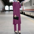 thumbnail image 3 of MSemis Womens Muslim Pure Color Robe Outfit Pullover Robe Elastic Waistband Casual Long Pants Suit Purple L, 3 of 4