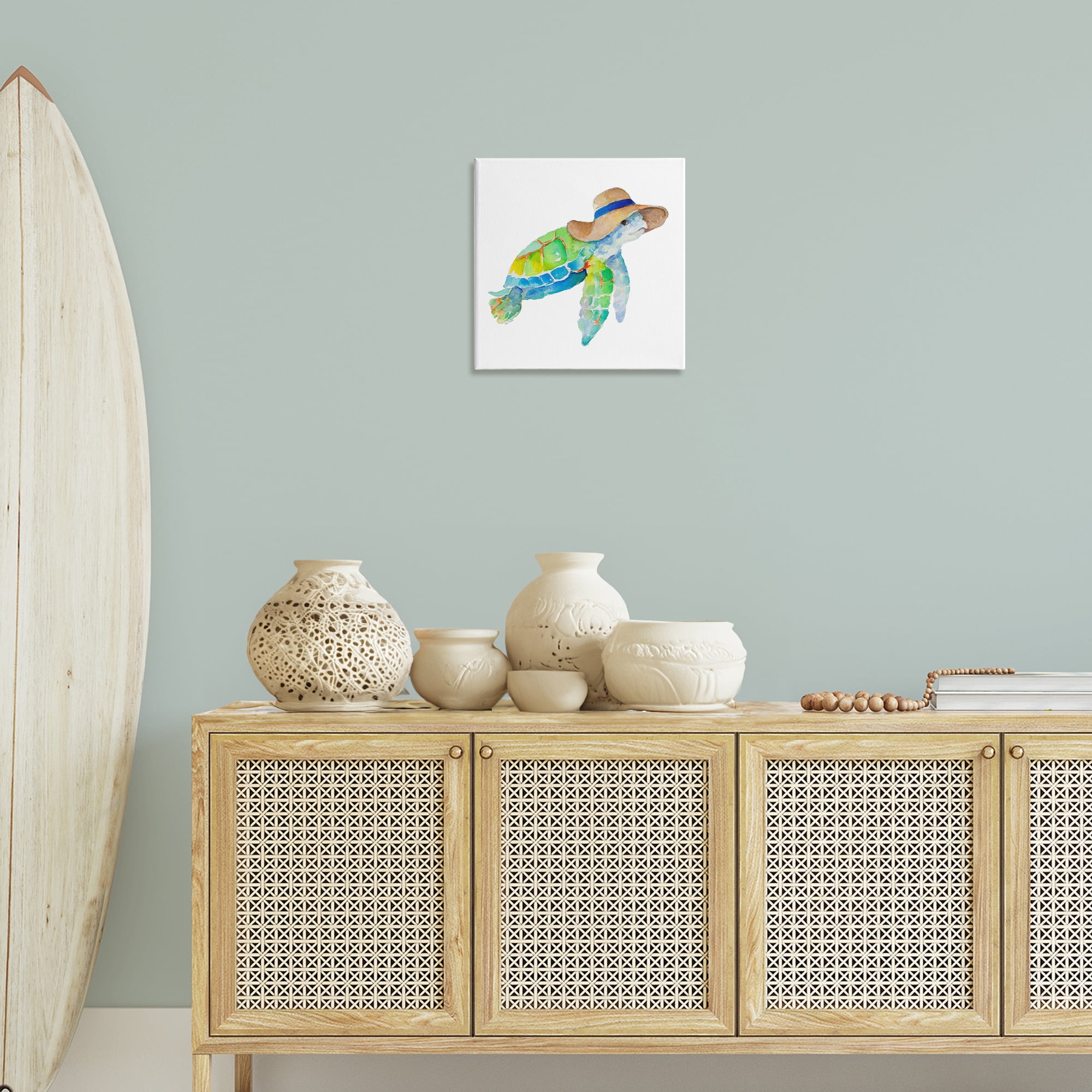 Stupell Industries Beach Ready Turtle Novelty Painting Gallery Wrapped Canvas Art Print Wall Art, 17 x 17