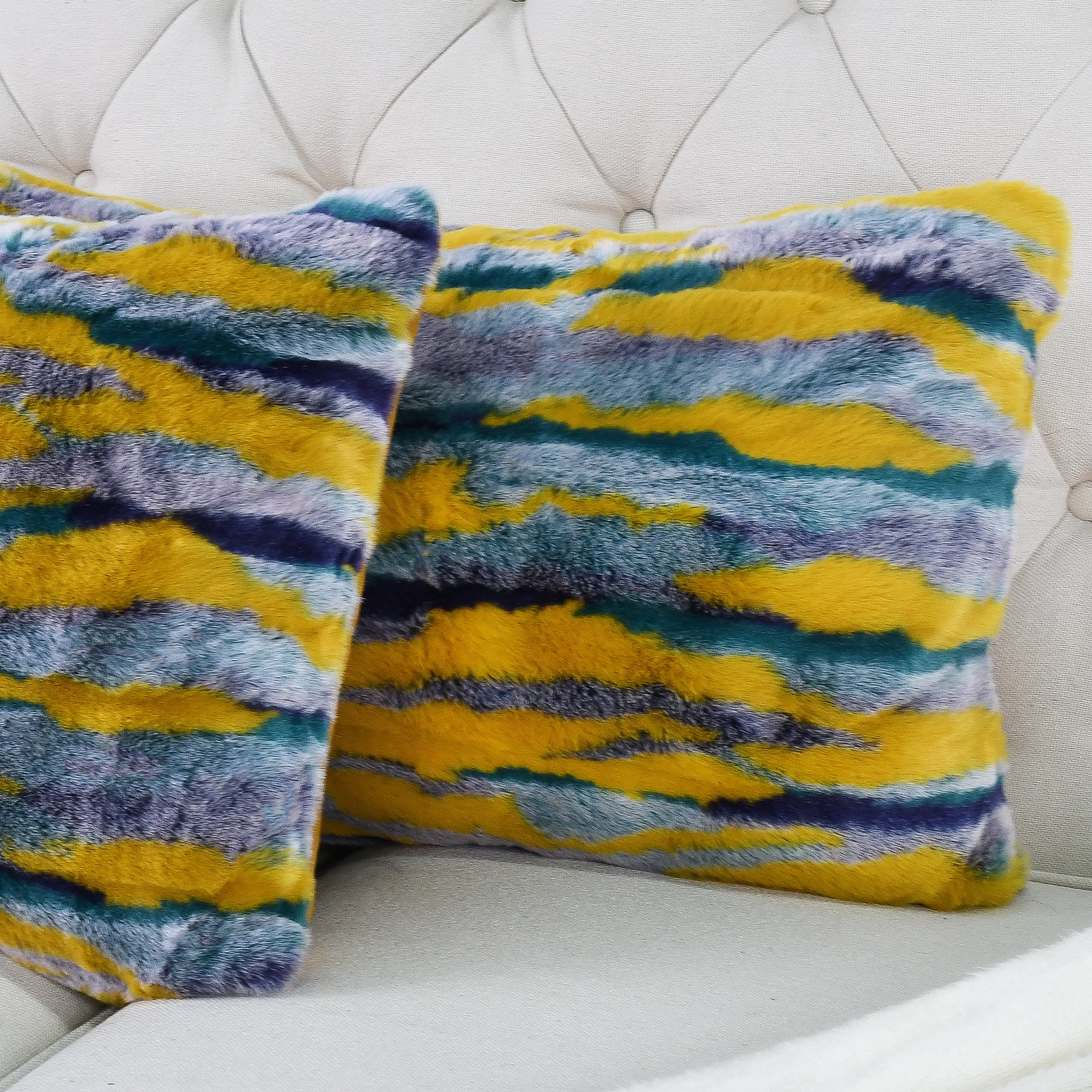 Home Soft Things Multi Jacquard Faux Fur Throw Pillow Cover 2pcs Set - Teal - 14'' x 26''