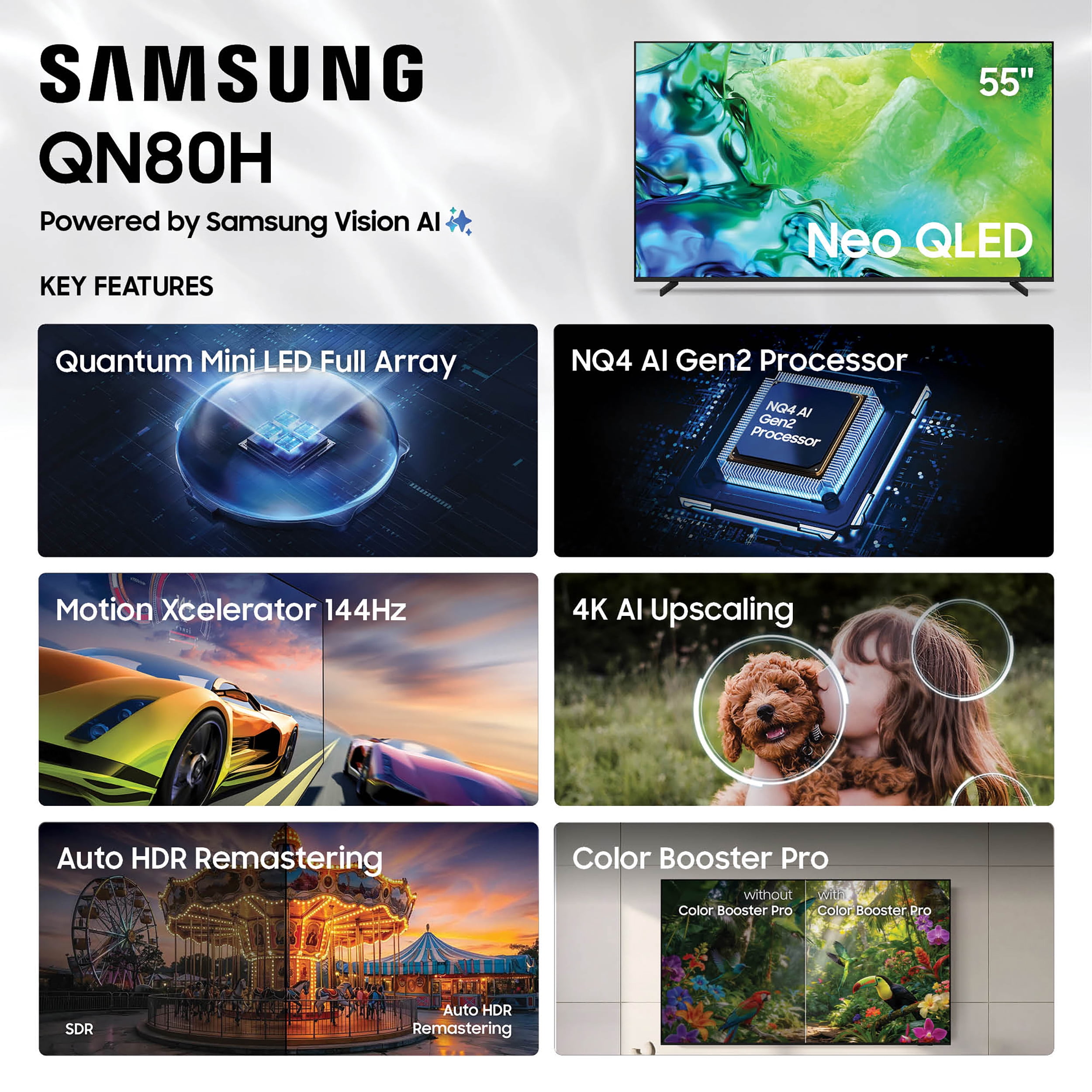 Samsung 55” Class QN80H Series Neo QLED Mini LED 4K UHD Samsung Vision AI Smart Tizen TV 2026 - QN55QN80HAFXZA