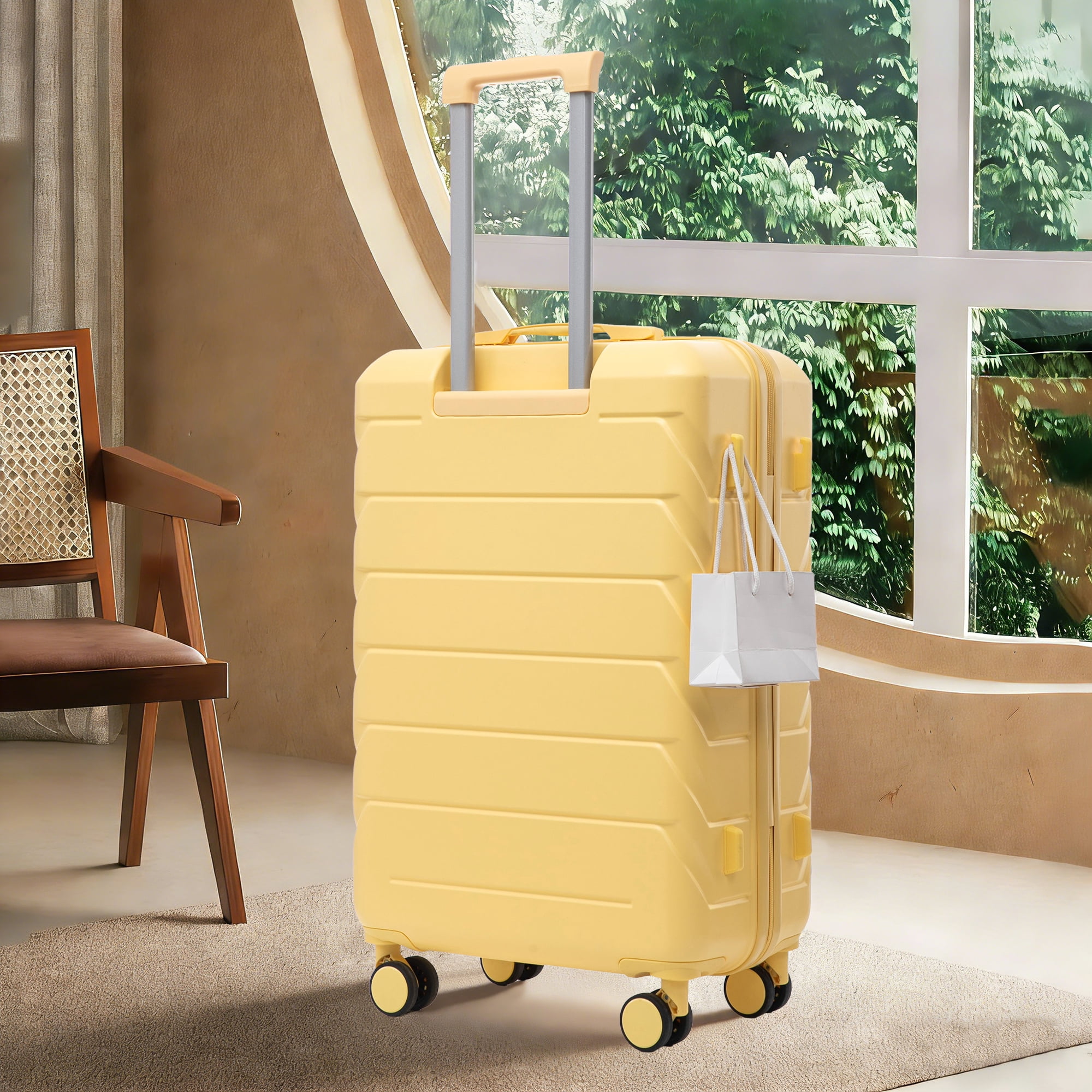 Leumius Hardside Carry on Luggage with Spinner Wheels, Hard Shell ABS Suitcase, 28-Inch Lightweight Expandable Rolling Luggage, Yellow