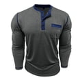 thumbnail image 3 of Men's Long Sleeve Henley Shirt Slim-Fit Chest Pocket Casual 1/4 Button up Tshirts Spring Fall Winter Base Tees (L, Dark Gray), 3 of 6