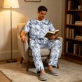 thumbnail image 4 of CCRFTGI Men Pajama Set Tie Dye 2 Piece Summer Sleep Outfit Short Sleeve Shirts Pocket Pants Adjustable Drawstring Comfort Pjs Gray S, 4 of 6