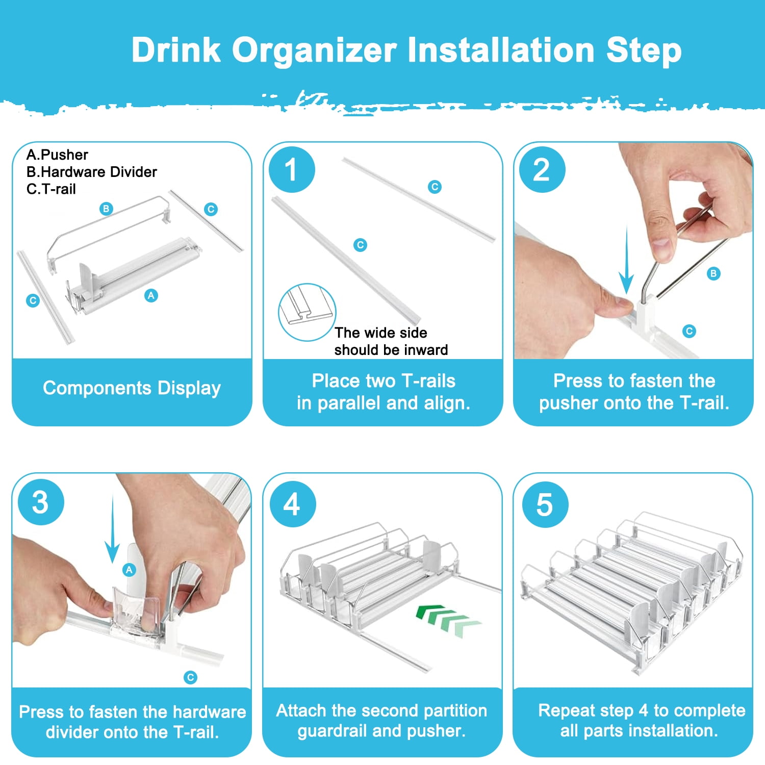 YUSS Drink Organizer for Fridge Soda Can Dispenser for Refrigerator, Automatic Drink Dispenser for Fridge Holds up to 25 Cans,Self Pushing, 5 Pack,White