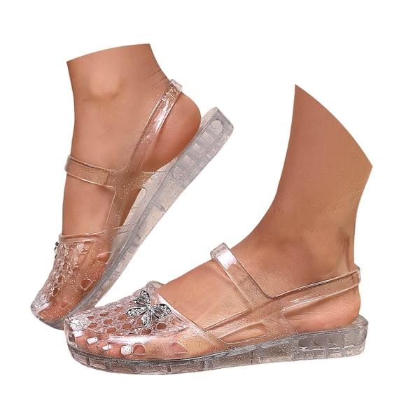 Ladies Fashion Jelly Sandals Breathable Soft Comfort Slide Shoes PVC Material Adjustable Strap Summer Casual Wear Flat Sole Lightweight All Day Comfort