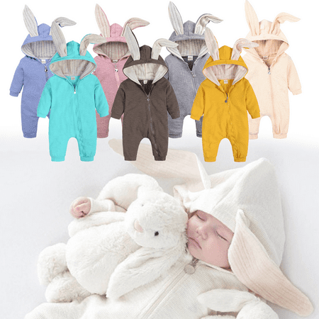 

Infant Baby Fleece Romper Onesie Warm Cute Bunny Hooded Jumpsuit for 0-2T Baby Fashion Infant Romper pajamas Outfit Autumn and Winter