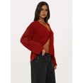 thumbnail image 2 of Women'S Tie Front Cropped Cardigan Sweater V-Neck Open Front Sweater Crochet Cable Ribbed Knit Top Red M, 2 of 6