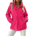 thumbnail image 3 of Jsaierl Women's Water Resistant Hooded Anorak Jacket Snap Button Drawstring Waist Windproof Lightweight Outdoor Rain Coat, 3 of 7