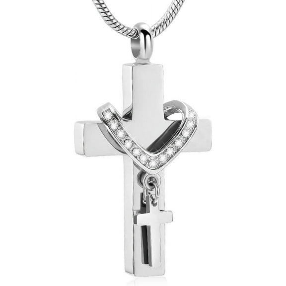 Stainless Steel Cross Memorial Cremation Ashes Urn Pendant Necklace Keepsake Jewelry Urn