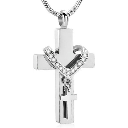 Stainless Steel Cross Memorial Cremation Ashes Urn Pendant Necklace Keepsake Jewelry Urn