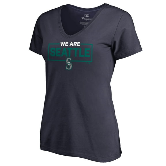 Women's Navy Seattle Mariners We Are Icon V-Neck T-Shirt