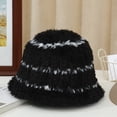 thumbnail image 3 of SikaFu Simple Striped Stripes Warm Water Barrel Hat Female In Winter Shows A Small Cover Face Plush Fisherman Hat Big Head Enclosure Hat, 3 of 4