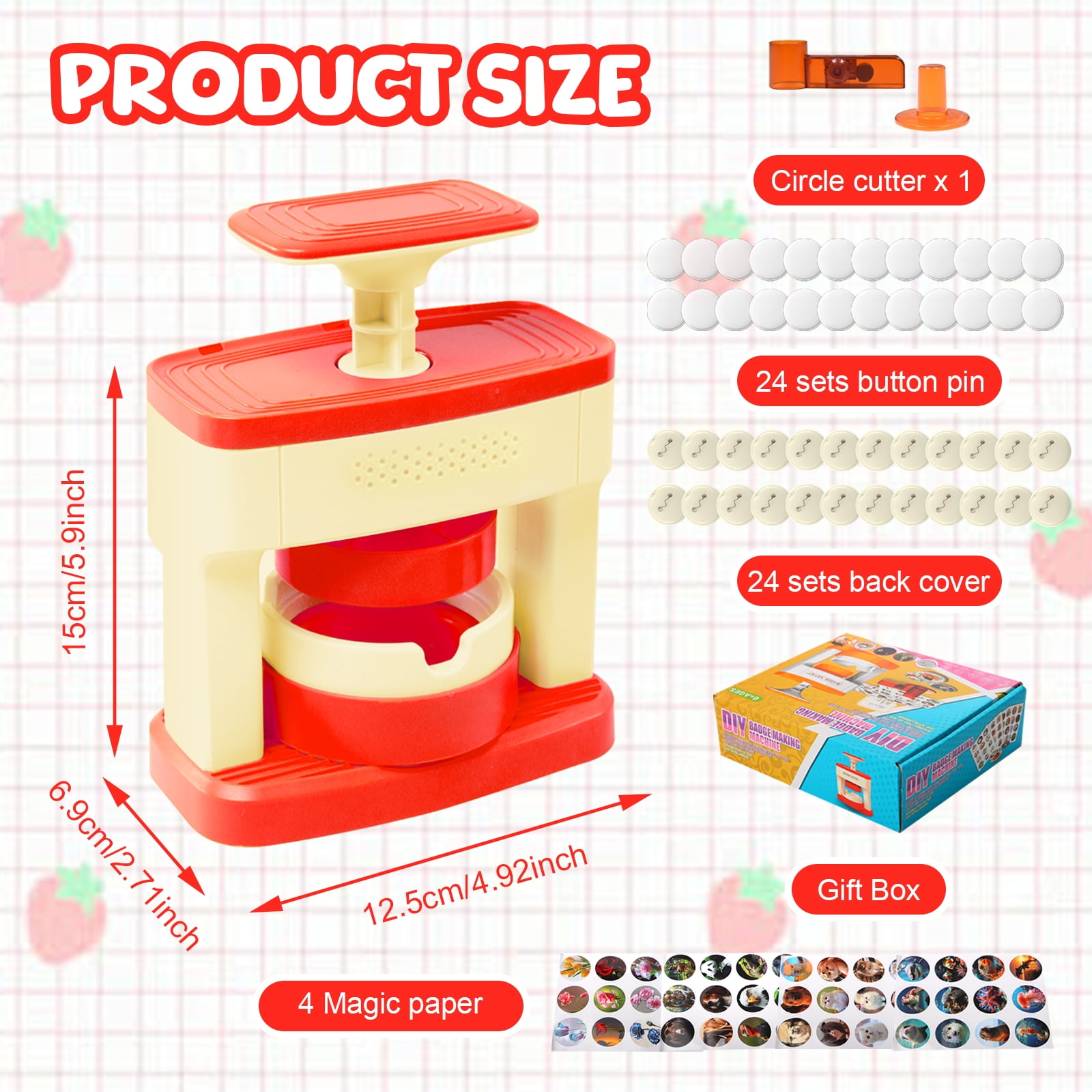 Dongyi 55mm Button Maker Machine with 48 Pcs Supplies-DIY Badge Maker Kit for Kids Crafts,Includes Circle Cutter & Button Parts,Perfect for School Projects & Party Favors