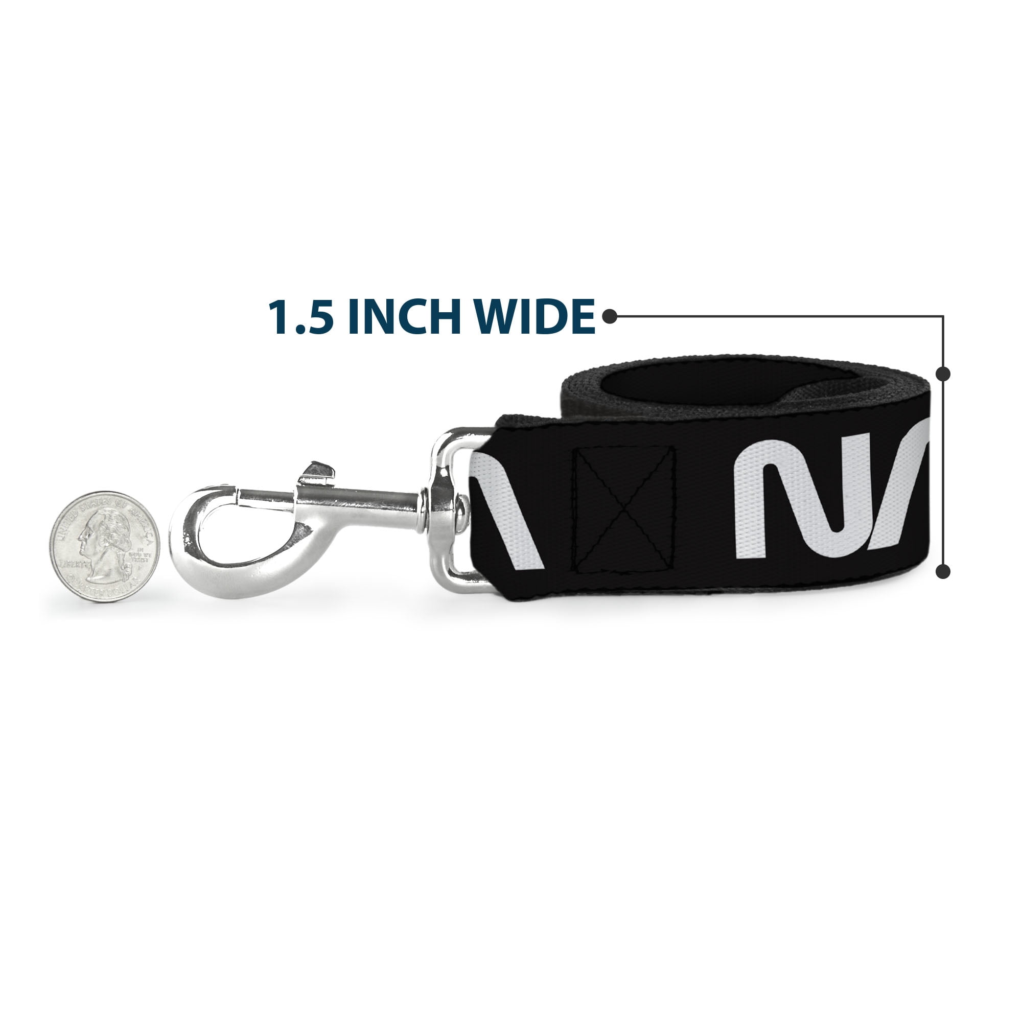 Buckle-Down Pet Leash, Dog Leash, NASA Text Black White, 6 Feet Long 1.0 Inch Wide
