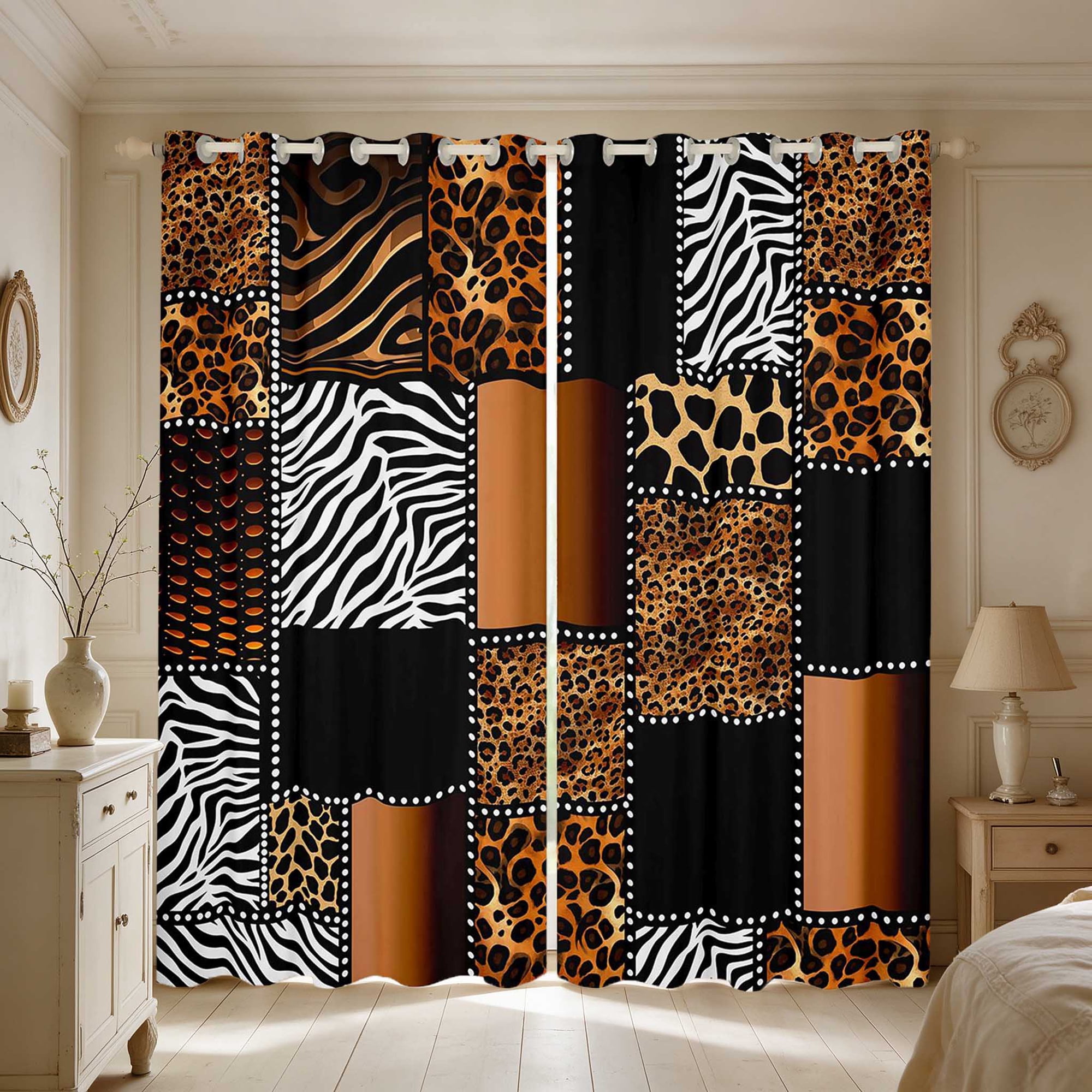 Manfei Wild Patchwork Blackout Curtains Tiger Zebra Block Window Curtains Pack of 2 (38x45 Each)