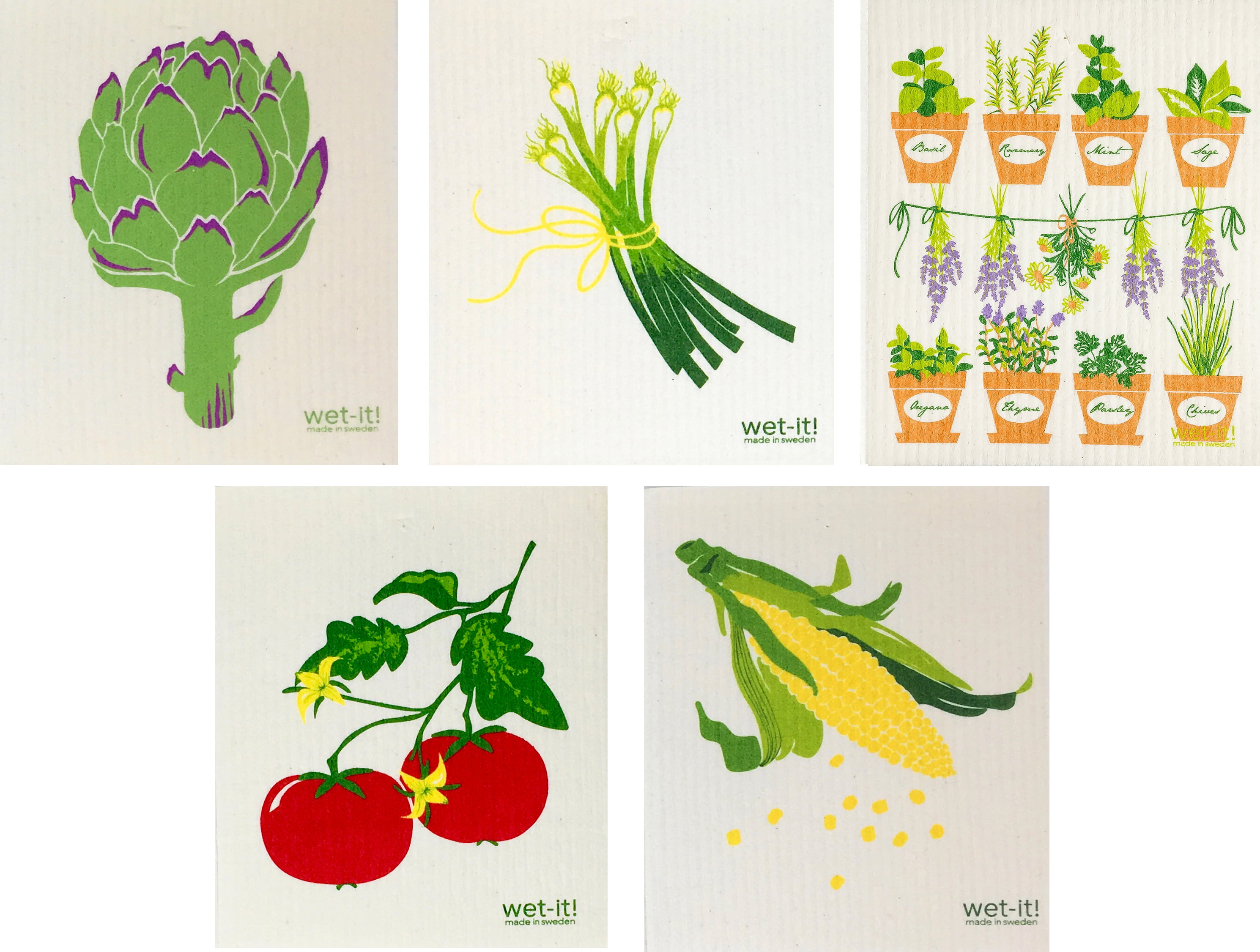 Watercolor Veggies Dishtowel Set of 3