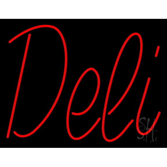 Cursive Red Deli LED Neon Sign 15 x 19 - inches, Clear Edge Cut Acrylic Backing, with Dimmer - Bright and Premium built indoor LED Neon Sign for restaurant window and interior decor.
