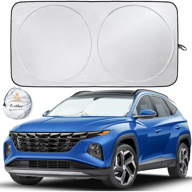 GFDYREE Car Windshield Sun Shade with Storage Pouch Durable 240T Material Car Sun Visor for UV Rays, Sun Heat Protection Car Interior Accessories for Sun Heat Medium Plus (64 inches x 34 inc