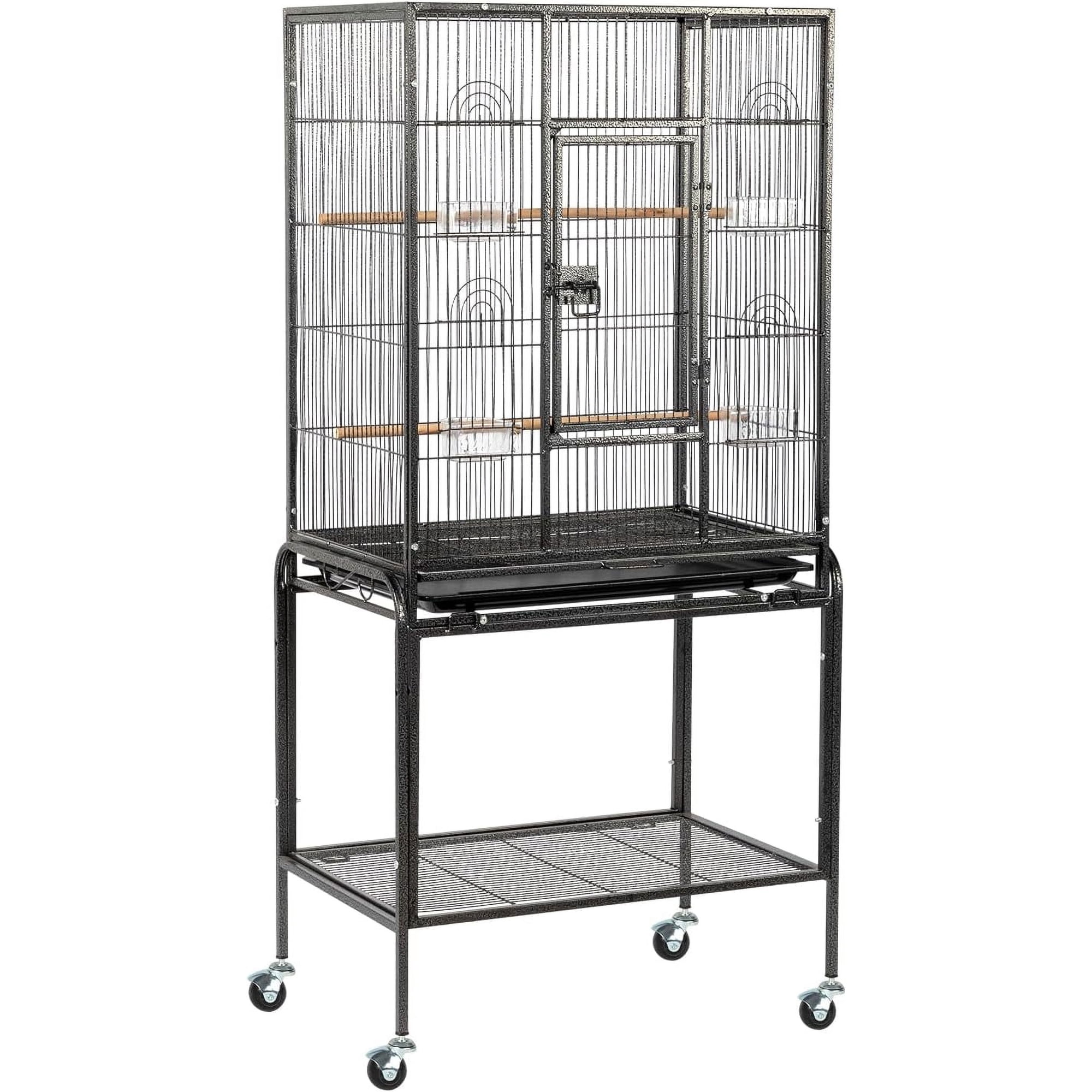 53-inch Bird Cage with Wheels, Durable Wrought Iron Parakeet Cage with Slide Out Tray, Black Bird Cages for Parakeets/Lovebird/Cockatiels/Budgies and Other Small/Medium Birds (Large-53 inch)