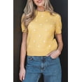 thumbnail image 2 of Women's Polka Dot Short Sleeve Sweater – Yellow Cream Knit Round Neck Casual Top, XL, 2 of 5