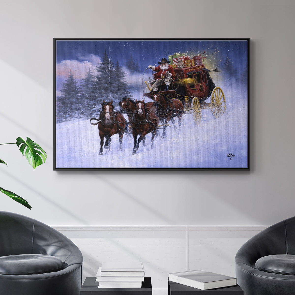 Nick's Express - Framed Gallery Wrapped Holiday Canvas - 17 x 25 - Black Frame