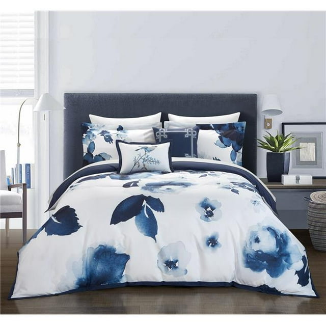 Chic Home BCS15808-BIB-US 9 Piece Butchart Gardens Comforter Set, Blue - Queen Size