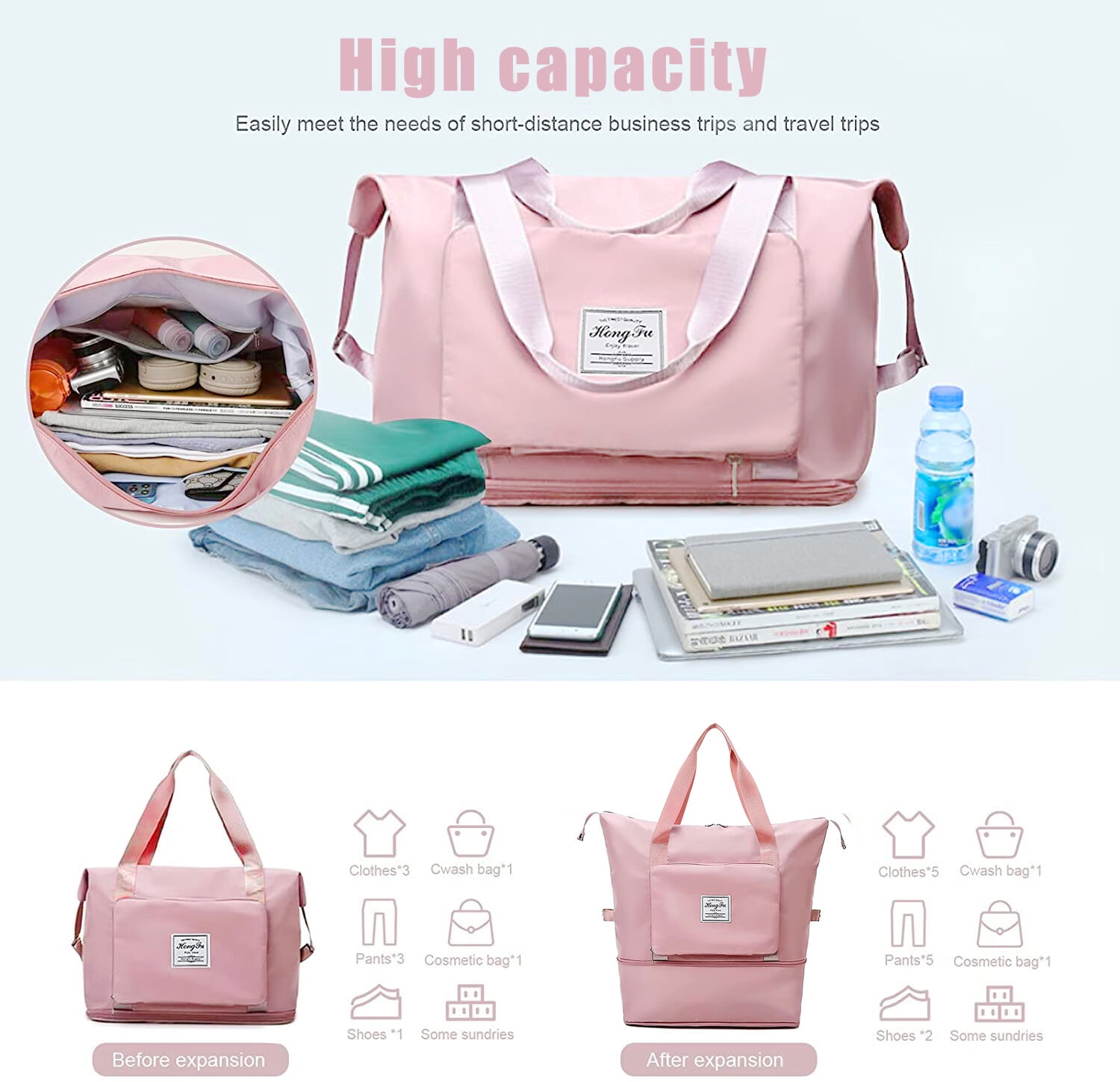 Folding Short-haul Travel Bag with Trolley and Telescopic Handle  Lightweight, Waterproof Oxford Cloth with Large Capacity