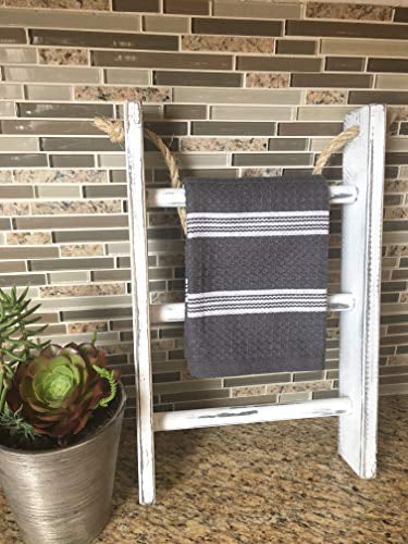 Black 4-Tier Rope Ladder Decorative Hanging Wall Towel Blanket Quilt Shelf Rustic Farmhouse Decor Wood Handmade Rack Towel Holder for Kitchen or Bathroom Vintage Shabby Chic. 